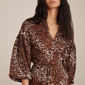NWT! Veronica Beard Aileen Puff-Sleeve Linen Leopard Top